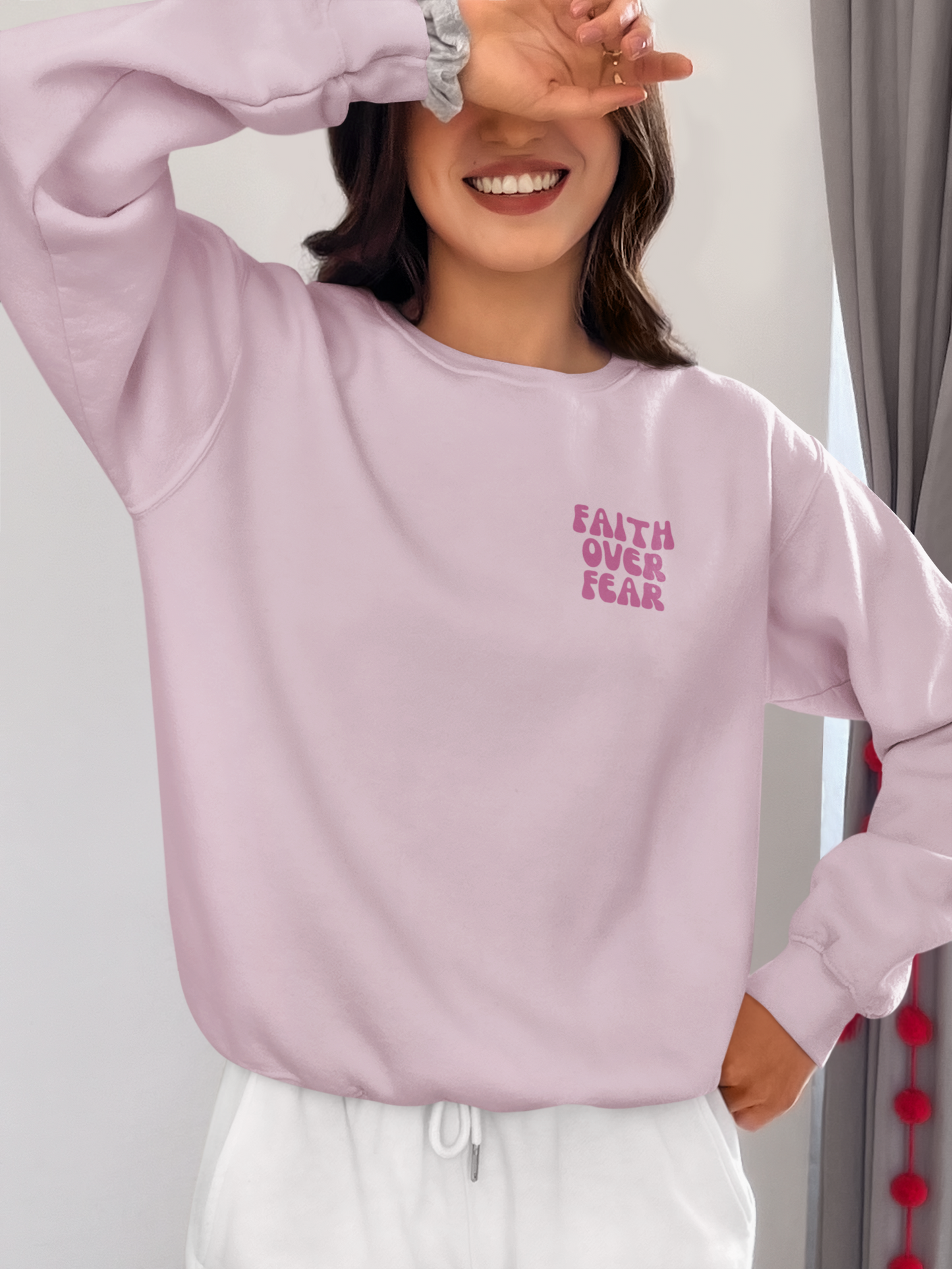 Faith over Fear Sweatshirt - Light Pink